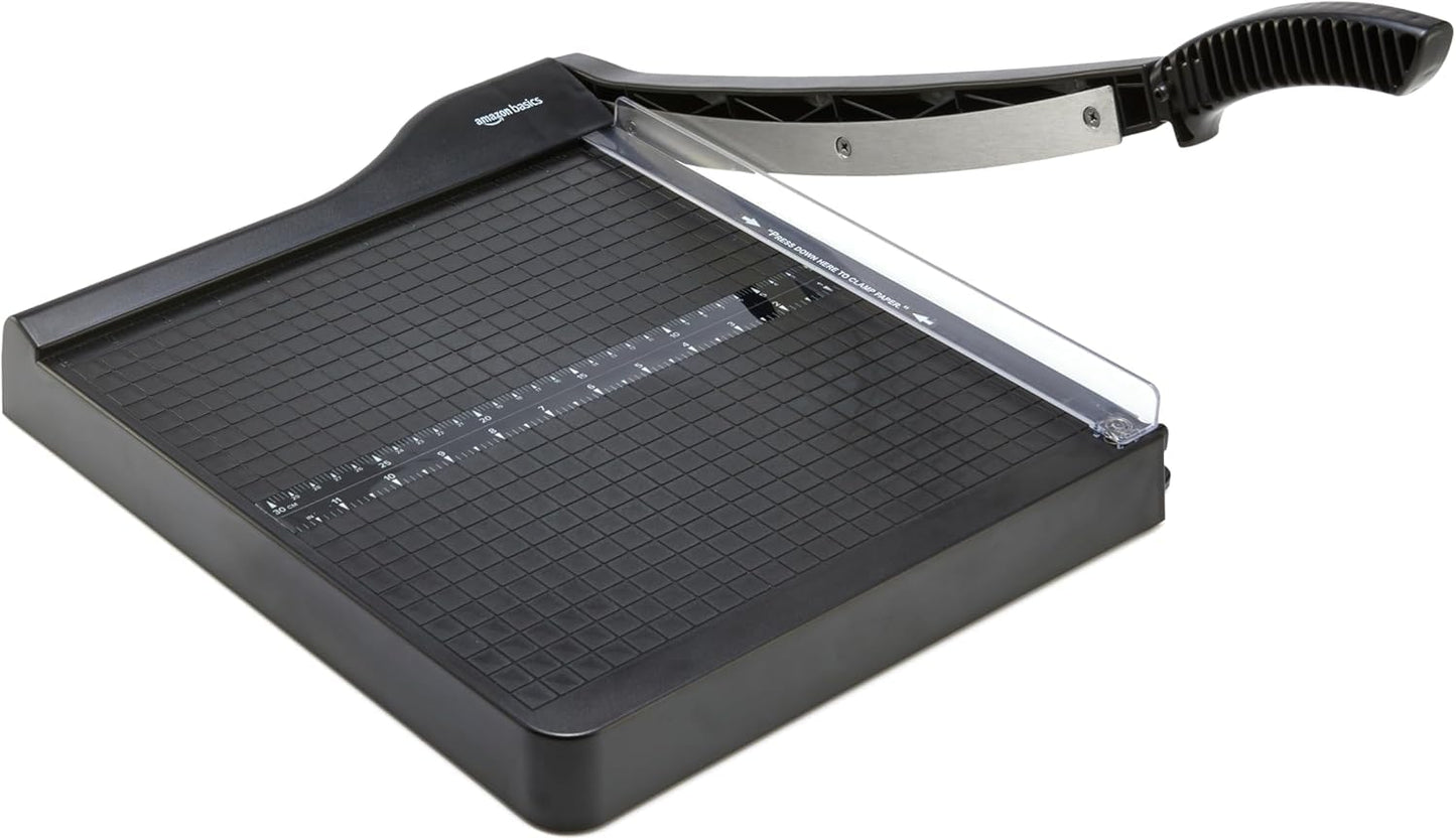 Amazon Basics Paper Trimmer Cutter for Office and Crafts, Heavy-Duty, Portable Guillotine Paper Cutter with Blade Lock, 12-Inch, 10-Sheet Cardstock, Photos