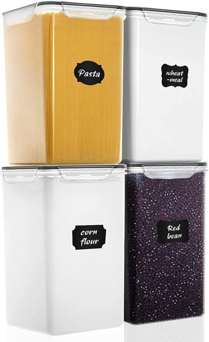 M MCIRCO Extra Large 7qt / 6.5L/220oz Tall Food Storage Containers, WIDE & DEEP, 4-Piece Plastic Airtight Kitchen Pantry Storage Containers for Flour, Sugar,20 Labels