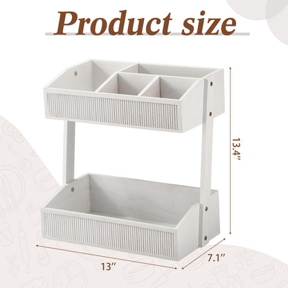 Novabright 2 Tier Paper Plate Dispenser for Kitchen Counter, Paper Plate Organizer, Rustic Wooden Utensil Holder for Party Countertop Cutlery Flatware Storage Rack for Napkin Cup Spoon Fork(White)