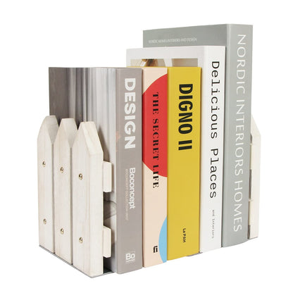 J JACKCUBE DESIGN White Rustic Wood Bookends Set of 2, Decorative Farmhouse Bookend for Heavy Books Magazine DVD on Desk Table Shelf - MK708A