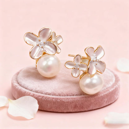 Pearl Earrings Natural Freshwater Cultured Pearl Stud Earrings for Women, 18K Gold Plated, Genuine 925 Sterling Silver, Hypoallergenic, Elegant Jewelry Gift for Sensitive Ears