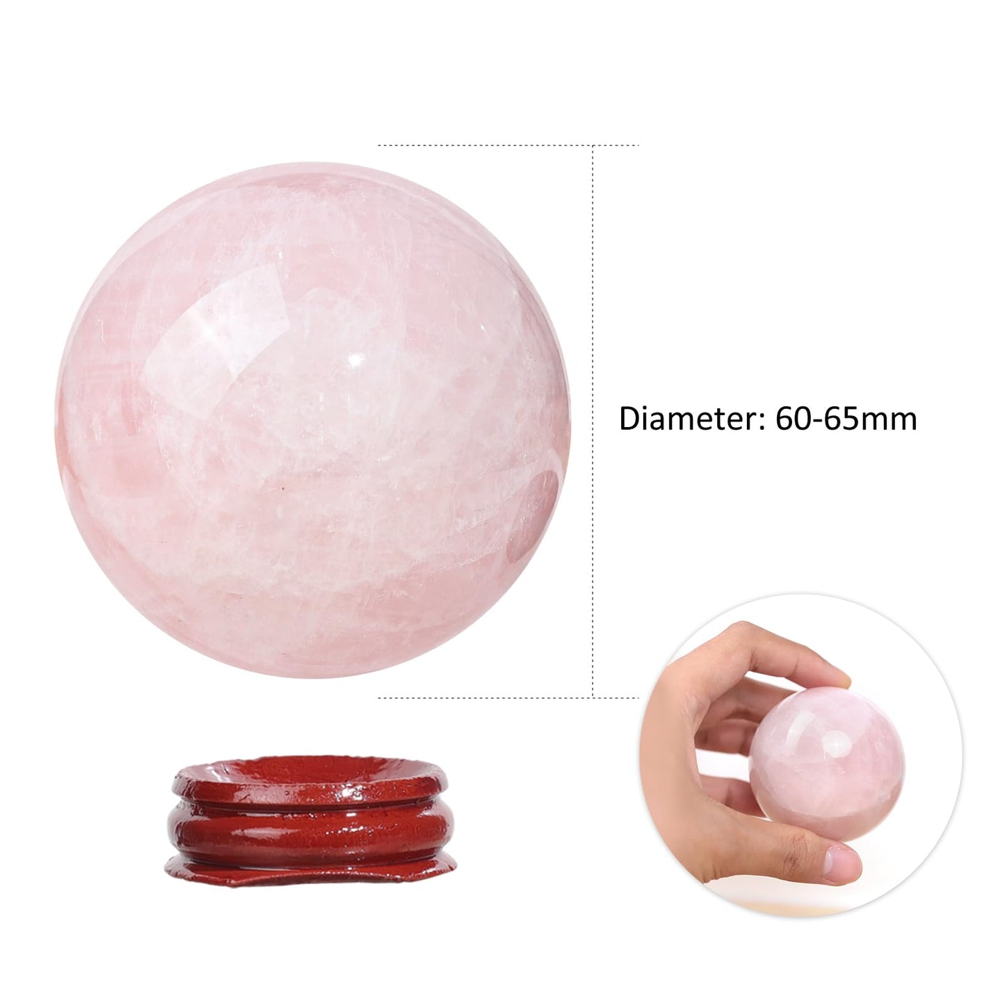 Nupuyai 1.97"-2.17" Natural Rose Quartz Crystal Ball with Wooden Stand, Decorative Stone Sphere Sculpture Figurine for Home Office Tabletop Decor Reiki Healing Divination Feng Shui Tool