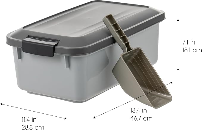 IRIS USA WeatherPro Airtight Pet Food Storage Container, Up to 14 lbs, Dog Cat Bird and Other Pet Food Storage Bin Keep Pests Out Translucent Body BPA Free Stackable, 2 Pack, Gray
