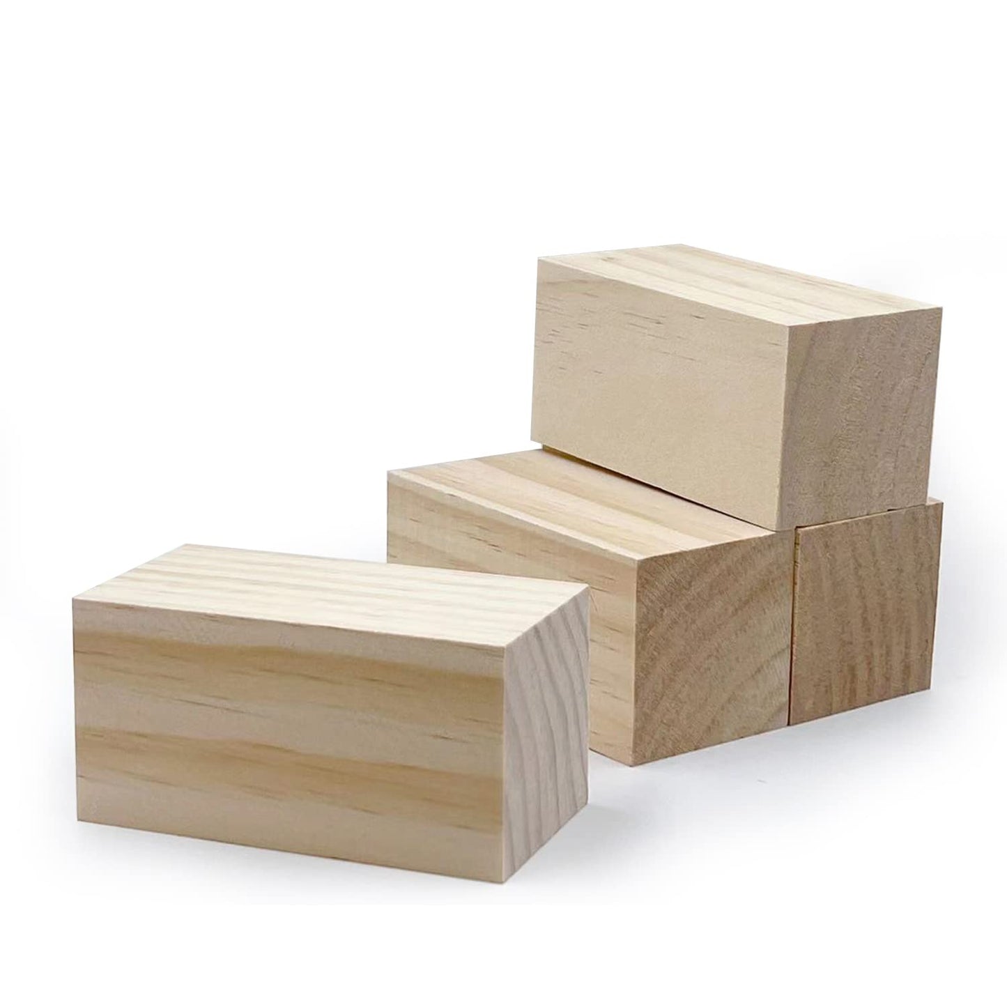 4 Inch Wood for Carving, 4 PCS Unfinished Wood Craft Cubes, Rectangular Wooden Blocks for DIY Carving, Large Unfinished Whittling Wood Blank Blocks for Kids or Adults (4×2×2Inch)