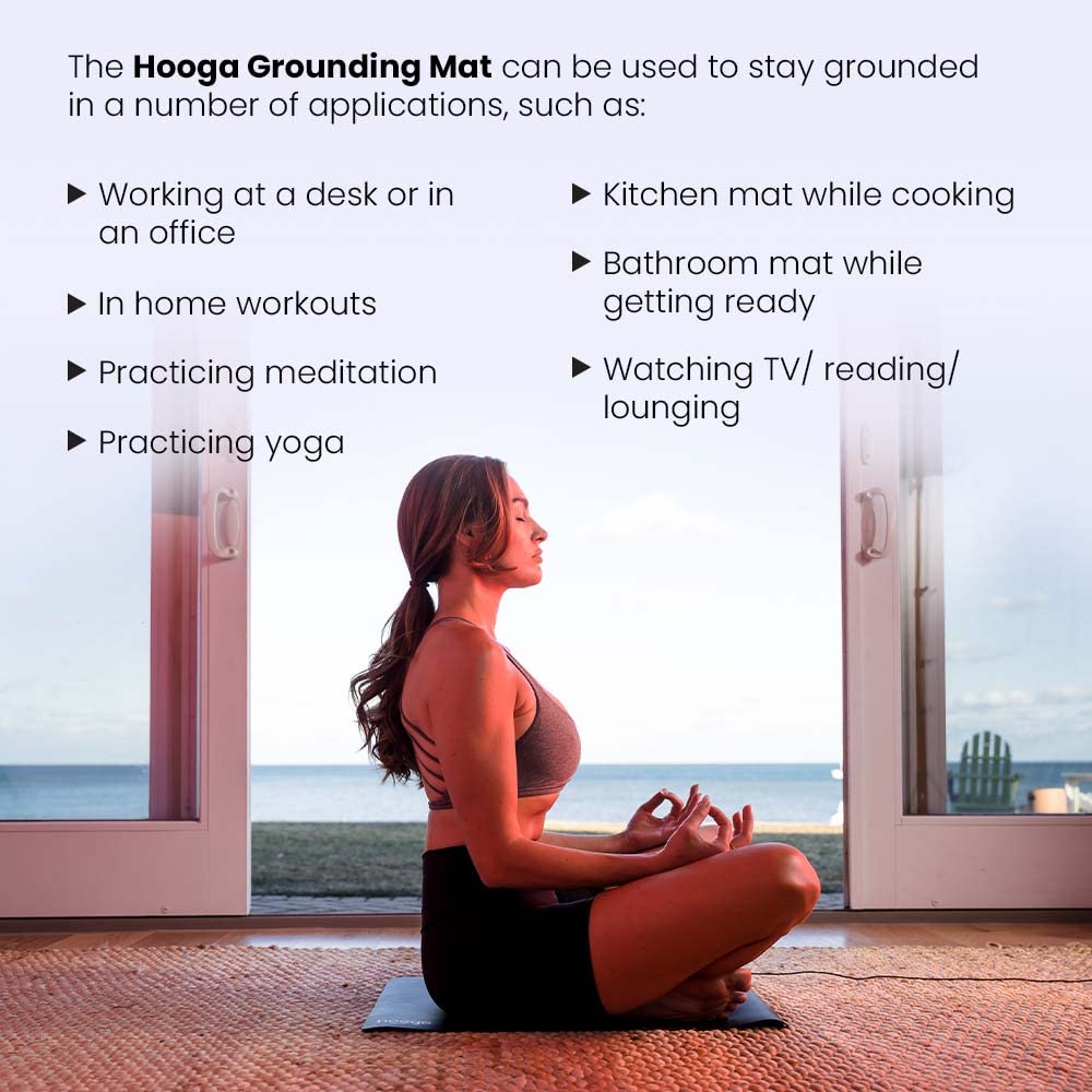 Hooga Grounding Mat for Sleep, Energy & Pain Relief – 24" x 16" Conductive Carbon Pad with 15ft Grounding Cord – Indoor Earth Connection for Inflammation & Recovery