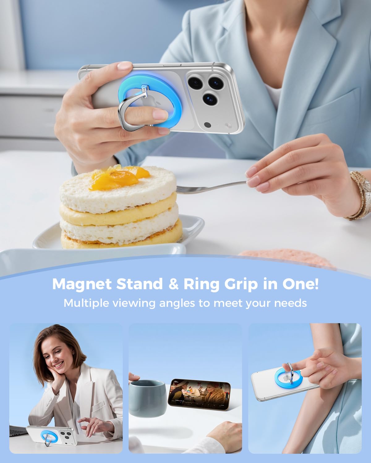 SUPERONE for MagSafe Phone Grip, Adjustable Magnetic Phone Ring Holder Removable Finger Phone Ring Kickstand Compatible with MagSafe Accessories Only for iPhone 17 & 16 & 15 & 14 & 13 & 12 Series