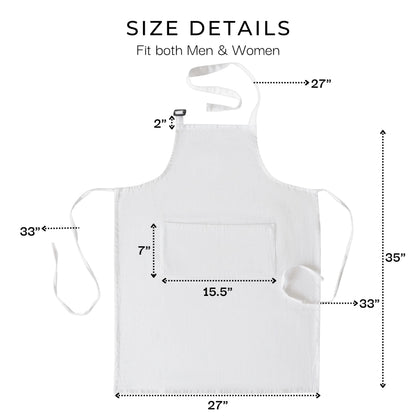 RAJRANG 100% Cotton White Apron with 3 Pockets Chef Restaurant Kitchen BBQ Backing Cooking Painting and Crafting Aprons Pack of 5