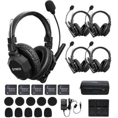 SYNCO XTalk XMax5 Wireless Intercom Headset System with Dual-Ear Design Telephone Headsets System Random Master Device,2.4GHz Full Duplex 500 m/1640 ft for 5-Person Team Communication