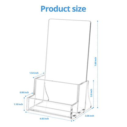 zavekia 2 Pack Acrylic Brochure Holder With business card holder, 4 x 9 inches Clear Acrylic Literature Holder Plastic Flyer Display Stand