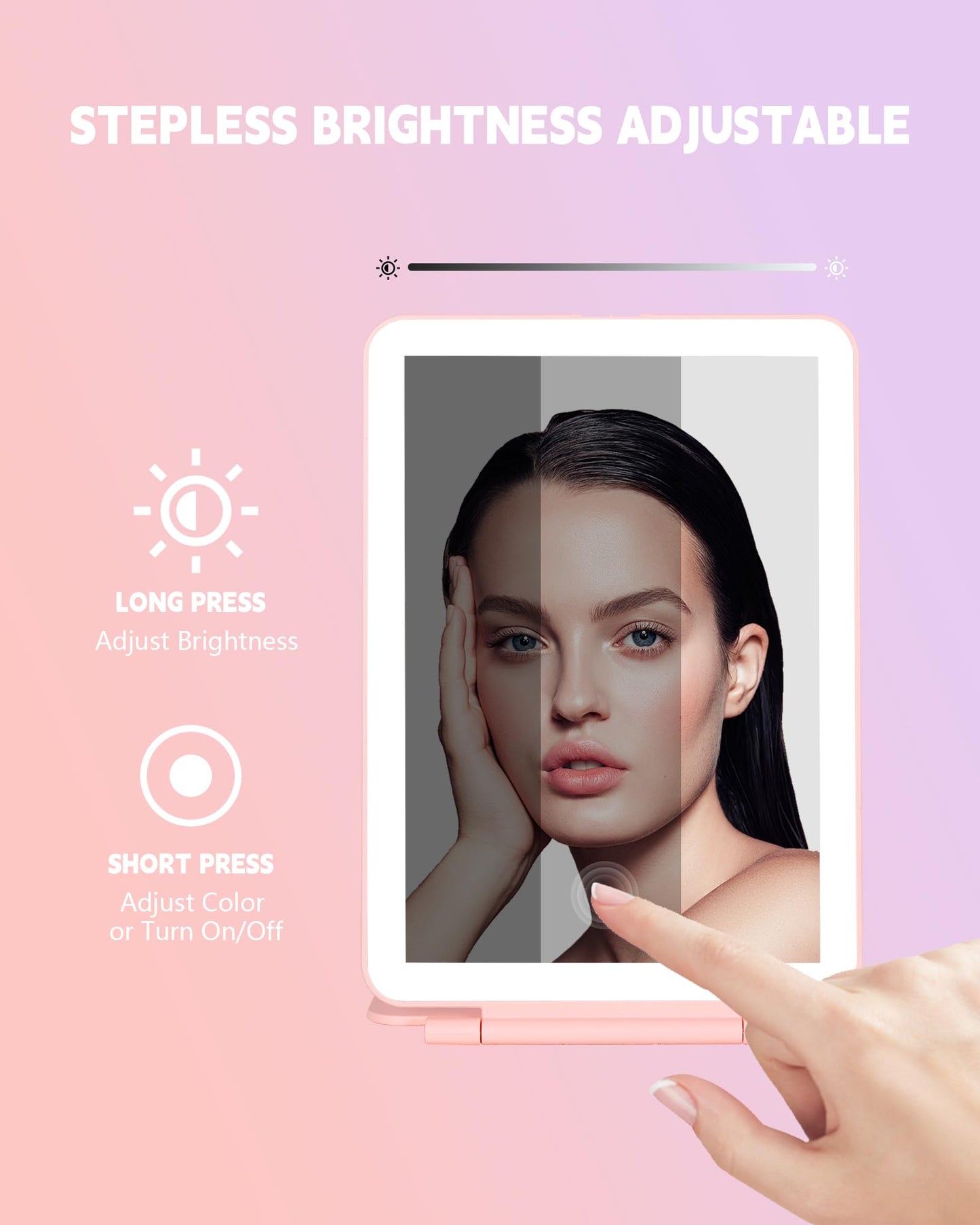 Travel Mirror with Lights Makeup Mirror Touch Screen 3 Colors Light 72 LEDs Rechargeable, 1000mHA 7.9x5.3-Inch Desk Compact Mirror White
