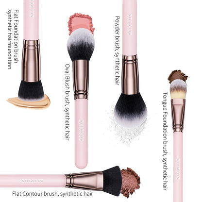 SIXPLUS Travel Makeup Brushes with Case, 15 Pcs Pink Makeup Brush Set Professional for Foundation Powder Concealer Eyeshadow Blush, Covers, Best Make Up Brush Kit Gift for Women Girlfriend Mom