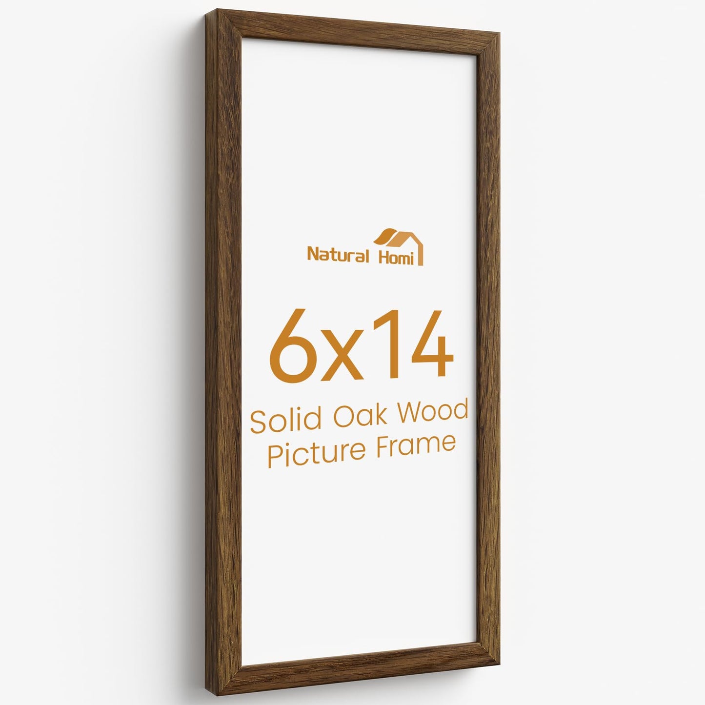 Natural Homi 6x14 Picture Frame,Solid Oak Wood 6"x14" Photo Frame With Walnut Color Finished,Tempered Real Glass 6 by 14 Wooden Frames with No Mat,14x6 Picture Frames for Wall or Tabletop Display