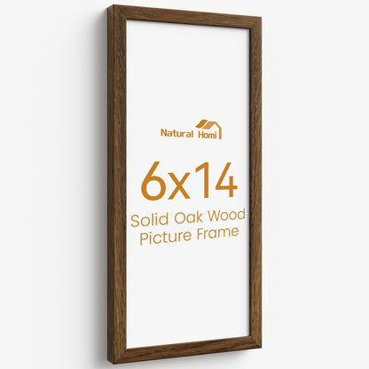Natural Homi 6x14 Picture Frame,Solid Oak Wood 6"x14" Photo Frame With Walnut Color Finished,Tempered Real Glass 6 by 14 Wooden Frames with No Mat,14x6 Picture Frames for Wall or Tabletop Display