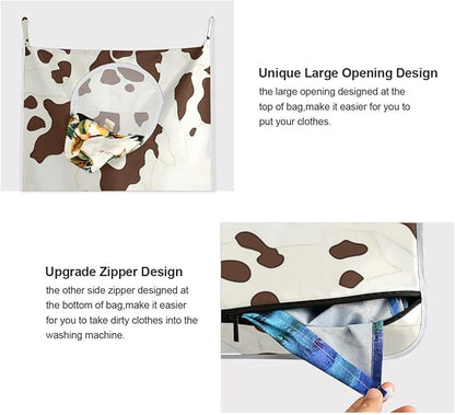 Hanging Laundry Hamper with Stainless Steel Hooks, Oxford Fabric Printing Door