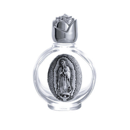 KOMI 12PCS Glass Holy Water Bottle 0.5 floz Mini Holy Water Container with Embossed Our Lady of Guadalupe Religious Empty Travel Bottle Church Catholic Gifts