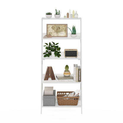 Furinno Ladder Book Shelf, 5-Tier Ladder Shelf, Bookshelf, Display Storage Shelves, 13 x 23.6 x 53.5, for Living Room, Home Office, Plain White