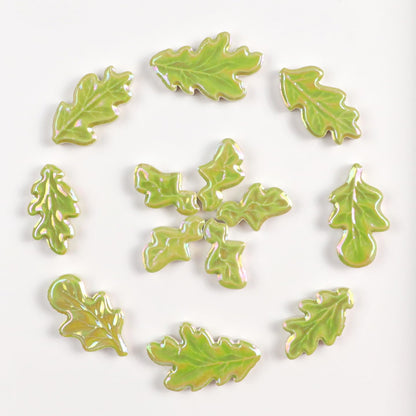 1.1lb Wavy Leaf Ceramic Mosaic Tiles, 5 Size (1.06-1.57") Random Making Creative Mosaic Pieces for DIY Mosaic Craft Supplies, Home, Outdoor Decor (Iridescent Light Green)