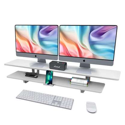 ECO-WILL Dual Monitor Stand, 2-Tier Wood Monitor Riser with Storage Organizer and Cable Management, White