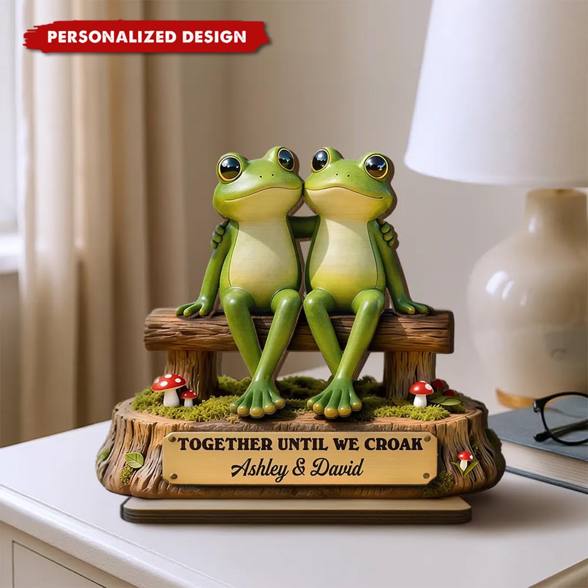 Personalized Frog Couple Wooden Plaque-Gift For Couple Custom Name Date Photo Home Decor Desk Sign Shelf Sitter Unique Cute Animal Lover Romantic Present