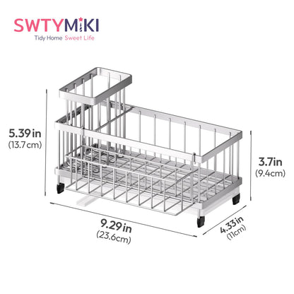 SWTYMIKI Sponge Holder for Kitchen Sink - Sink Caddy with Brush Holder Self-draining Sponge Caddy Organizer with Divider Stainless Steel Kitchen Accessories Storage for Countertop, Black