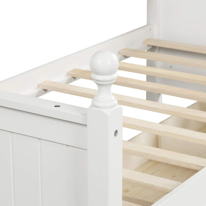 Ball & Cast Twin Size Daybed with Two Storage Drawers, Wooden Day Bed Frame with Slatted Backrest and Armrest, Mordern Sofa Bed with Clean Lines, No Box Spring Needed,White