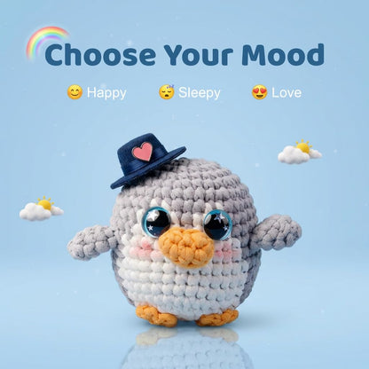 Bubbly Crochet Mr. Tux the Penguin Crochet Kit for Beginners – DIY Penguin Plush with Customizable Eyes & Hat, Step-by-Step Video Tutorials & All-in-One Tools – Amigurumi Craft Kit and Easy Arts