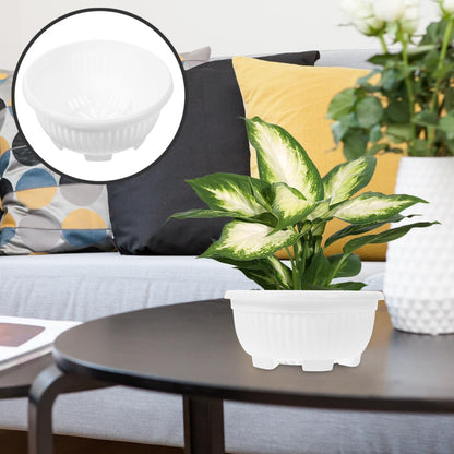 HANABASS Large Garden Bowl Planter White Shallow Plant Pot with Drainage Plastic Flowerpot for Succulents Bonsai Herbs Indoor Outdoor 8.25 Inchs