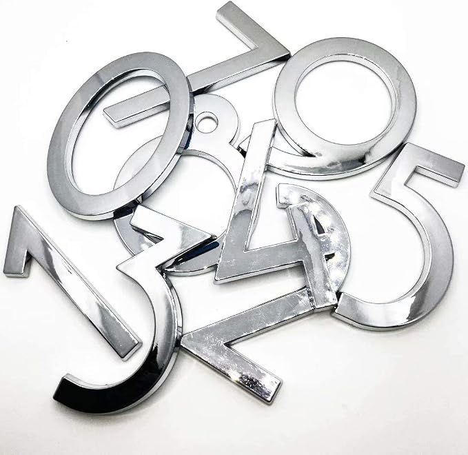 20 Pack Mailbox Numbers 0-9, 2.76 Inch High, Door Address Numbers Stickers for Apartment, House, Room, Office, Cars, Trucks, Silver Plating Process Number Sign