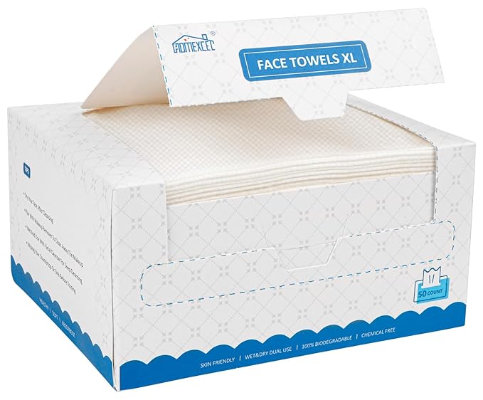 HOMEXCEL Face Towels 50 Count, Disposable Makeup Remover Wipes, Super Soft