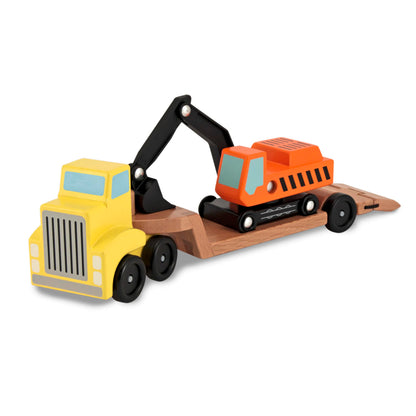 Melissa & Doug Trailer and Excavator Wooden Vehicle Set (3 pcs)