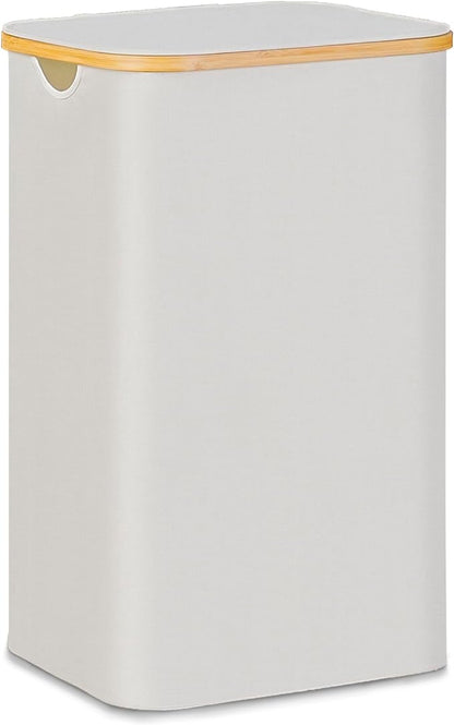 100L Laundry Hamper with Lid, Lagre Basket with Bamboo Handles, Foldable