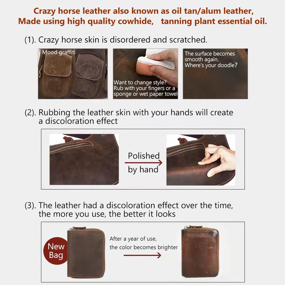 Genuine Leather Tooling Sheets 1.8-2.0MM Thick Full Grain Oil Tan Crazy Horse Cowhide Leather Sheets for Crafts Tooling Sewing Wallet Earring Hobby (Brown, 8"x12")