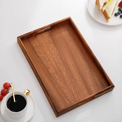 Wooden Coffee Trays with Handles Wood Serving Tray Wooden Bed Tray, Coffee Table Trays for Living Room,Wood Kitchen Tray Wood Decorative Tray with Handles