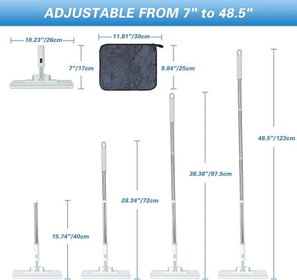 Disposable Dust Mop with 3 Shiny Cleaning Wipe Cloths, 360°Spin No Wash Mop