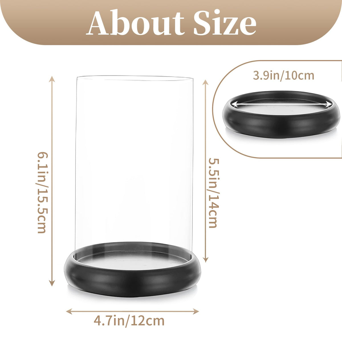 Sziqiqi Black Hurricane Candle Holder - Clear Glass Pillar Candle Holder Cylinder Lantern with Metal Tray for Mantel Fireplace Coffee Dining Table Decorative Table Centerpieces for Christmas Wedding