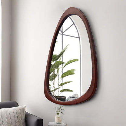 sawsile Irregular Wall Mirror for Bathroom,Wood Asymmetrical Rustic 19.5 x 30.5 inch Farmhouse Vanity Unique Walnut Decorative Large Mirror for Entryway,Bedroom,Living Room,Washroom