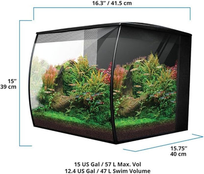 Fluval Flex 2.0 Aquarium Kit - Freshwater Fish Tank with Curved Glass - Includes 7500K LED Light, Lid and 3-Stage Filtration System (9 Gallon)