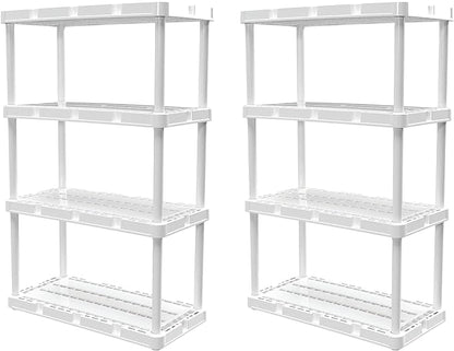 Gracious Living 2 Pack Light Duty Storage Shelves, Knect-A-Shelf 4-Shelf Ventilated Shelving Rack Organizer for Home, Garage, Basement & Laundry, White