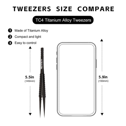 WEDOFIX Ultra Fine Precision Titanium Tweezers with Sharp Tips Non-magnetic Anti-corrosive Black Tweezer for Micro Soldering Work Electronics Jewelry Making