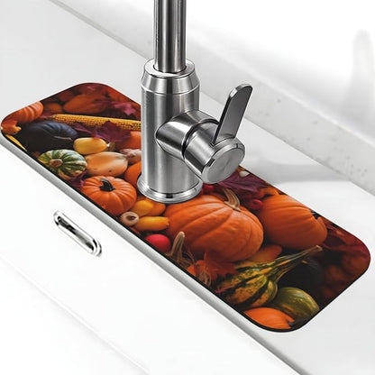 Kitchen Sink Splash Guard Faucet Mat Autumn Fall Pumpkin 15"x5.5", Diatom Mat