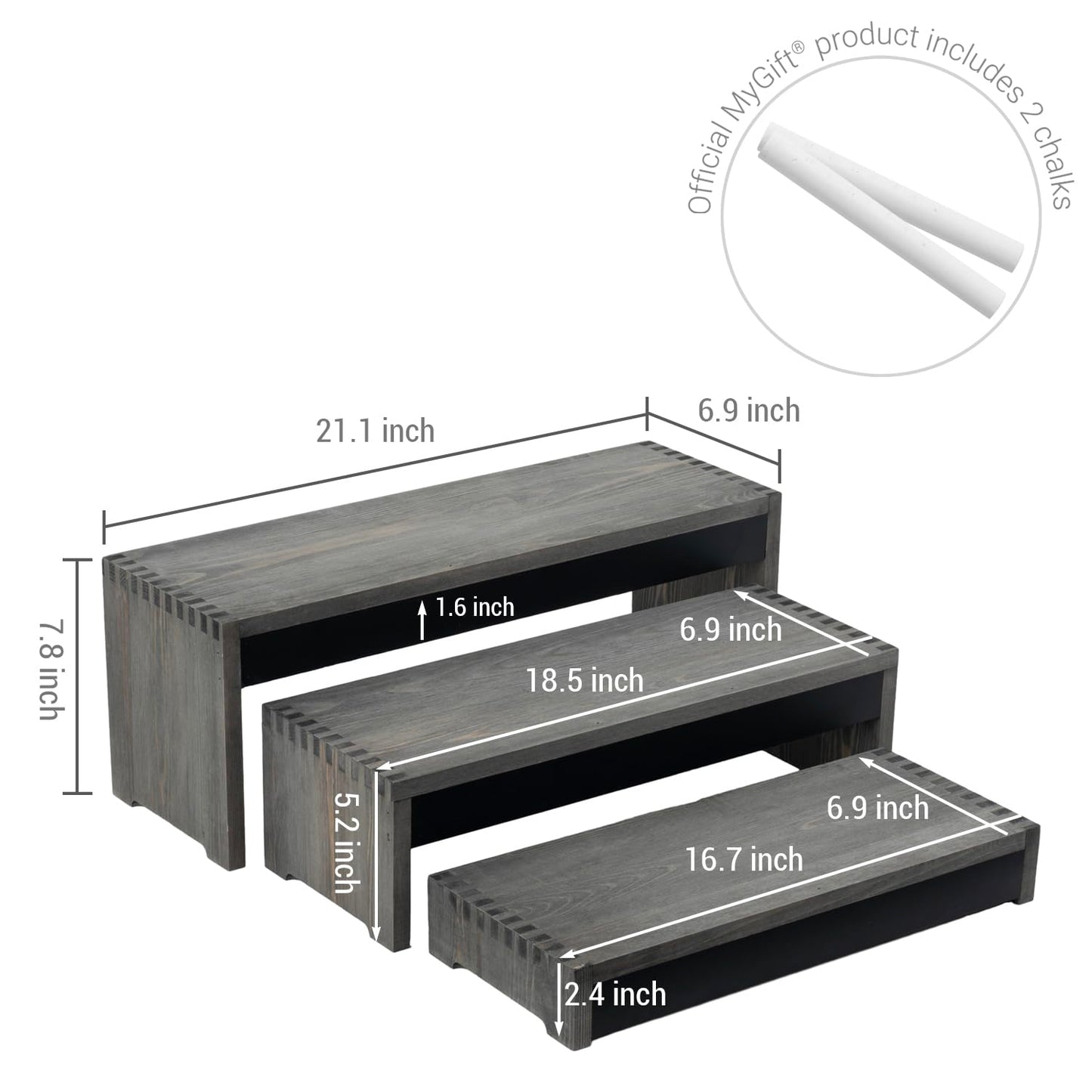 MyGift 3 Tier Wooden Display Risers, Cupcake Stand with Chalkboard Label Panels, 21 Inch Tabletop Nesting Dessert Stands, Gray Wood Retail and Merchandise Jewelry Perfume Candle Organizer Shelf