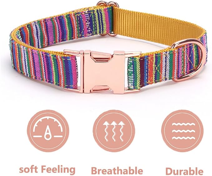 Dog Collar and Leash Set for Dogs Walking Bohemia Ethnic Style | Soft Durable Nylon Adjustable Collar with Metal Buckle 5ft Matching Leash with Padded Handle for Small Medium Large Dogs