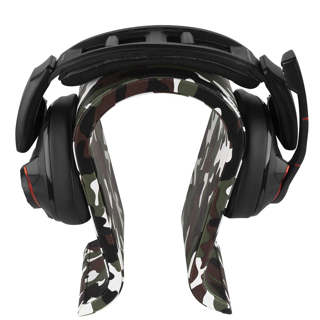 GEEKRIA Camo Gaming Headset Stand, Vegan Leather Wooden Omega Headphone Holder for Desk Setup, Over-Ear Headphones Display Rack Compatible with JBL, HyperX, Razer, Turtle Beach, Sony PS5
