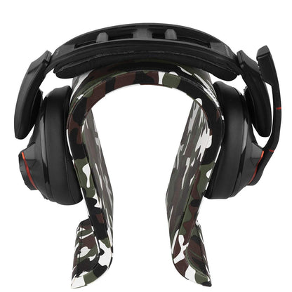 GEEKRIA Camo Gaming Headset Stand, Vegan Leather Wooden Omega Headphone Holder for Desk Setup, Over-Ear Headphones Display Rack Compatible with JBL, HyperX, Razer, Turtle Beach, Sony PS5