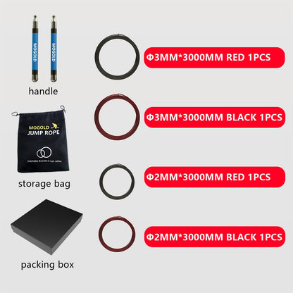 2-in-1 Speed Rope: 2mm for Boxing/MMA & 3mm for CrossFit - Tool-Free Adjustable Cable System with Dual Bearings - Sweatproof Hybrid Grip for High-Intensity Training
