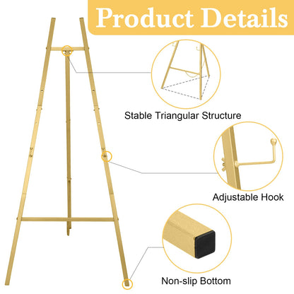 Yuntau 3 Pieces Gold Metal Easel Stand for Sign, 50 Inch Display Stand Adjustable 3 Tier Easel for Wedding Sign, Posters, Paintings, Exhibition