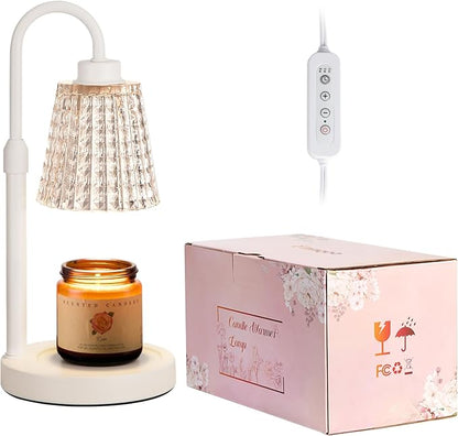 Innqoo White Crystal Candle Warmer Lamp with Timer, Dimmable Candle Warmer for Jar Candles, Height Adjustable Wax Melts Warmer, Birthday Gifts for Women Mom, House Warming Gifts New Home Decor