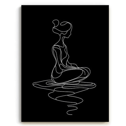 CCCHCY Minimalist Black and White Line Canvas Wall Art, Abstract Modern Zen Art Print, Meditating Woman Wall Decor, Serene Yoga Pose Artwork, Spiritual Home Décor for Living Bedroom, 12" x 16"
