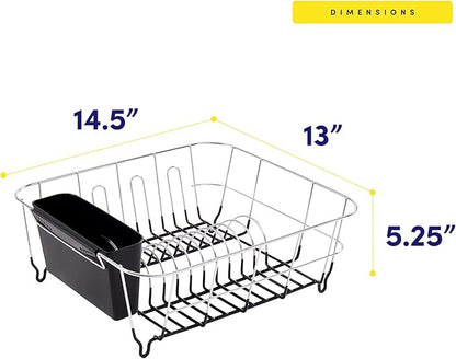Sweet Home Collection 2 Piece Dish Drying Rack Set Drainer with Utensil Holder Simple Easy to Use Fits in Most Sinks, 14.5" x 13" x 5.25", Black (Pack of 12)