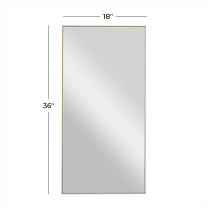 Deco 79 Wooden Room Wall Mirror Entryway Mirror with Thin Frame, Wall Mounted Mirror 18" x 1" x 36", Gold
